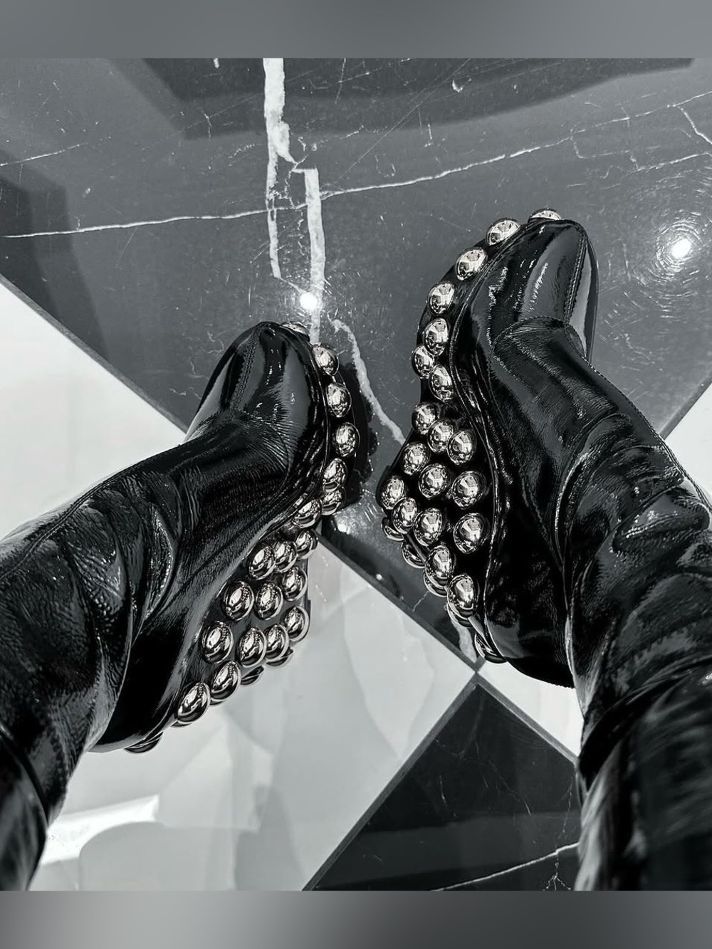 Jennifer Le Black Patent Leather Embellished Platform Boots